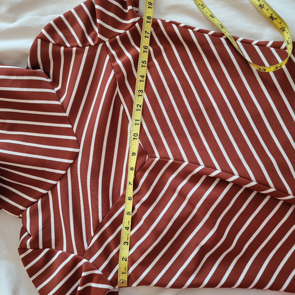 Vintage 1970s Original tags striped cowl casual dress brown white m medium 8 10 - Picture 9 of 9